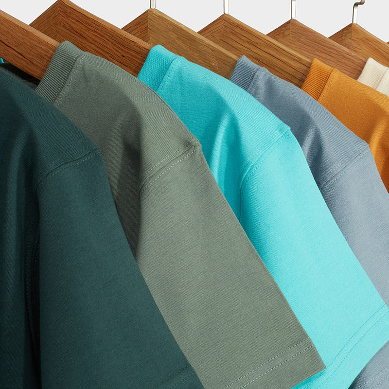 Wholesale Men's T-shirts Sublimation Streetwear American Heavyweight Vintage Solid Color Round Neck Seamless Tubular T-shirts