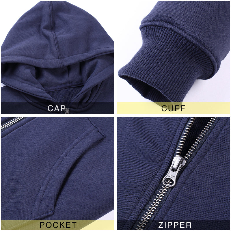 Wholesale Blank Full Zip Pure Color Streetwear Heavyweight High Quality Custom Puff Print Fashion Plus Size Men's Hoodies