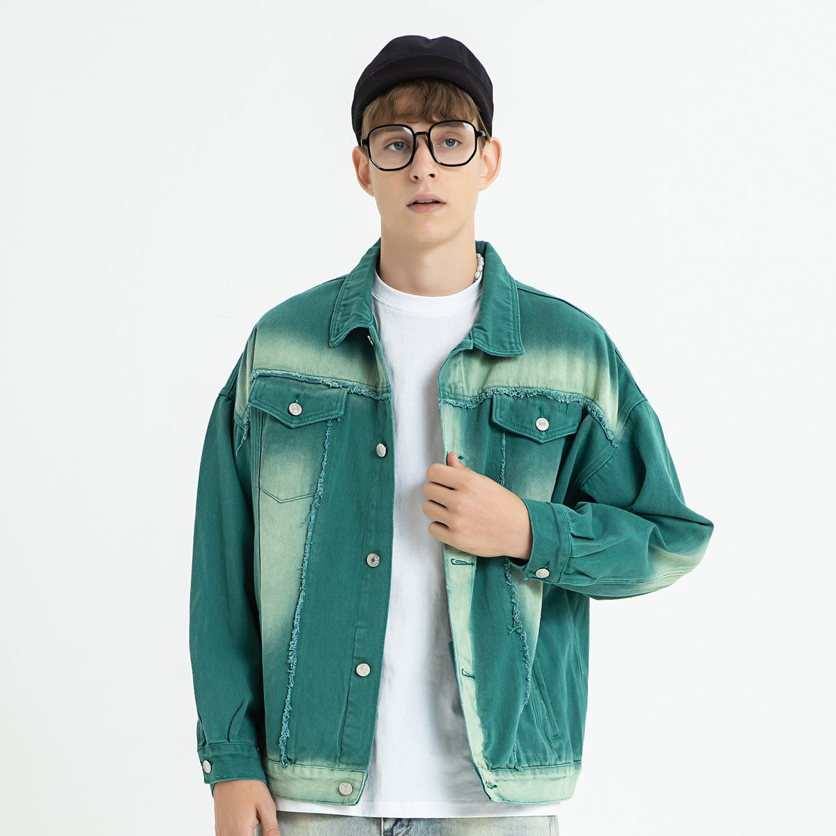 Oem plain Jacket 100 Cotton Blanc 3 Color Loose and Retro Water Washed Distressed Patchwork Contrast Denim High Quality Jacket