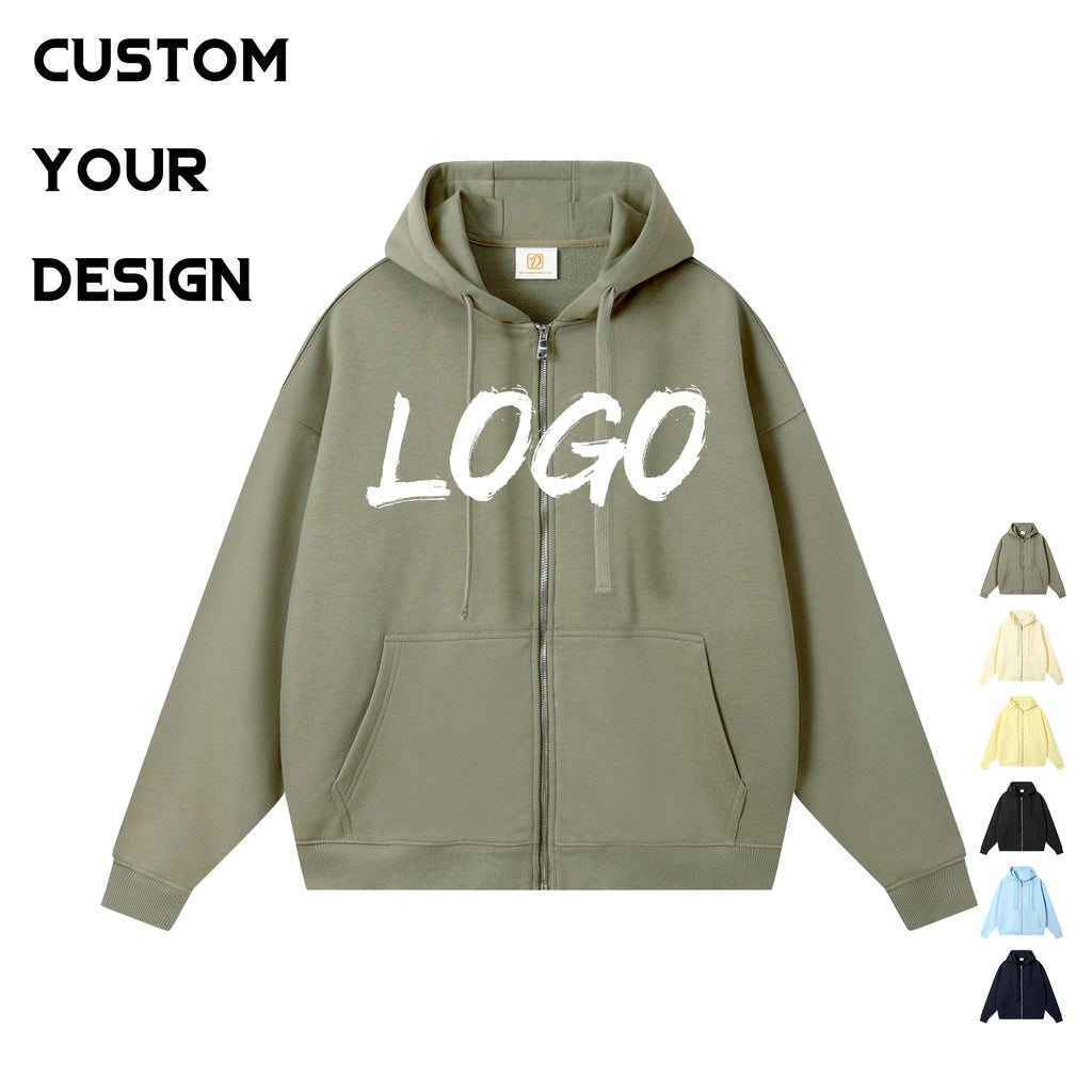 Custom Hoodies logo Blank Zip up Loose High Quality Streetwear Polyester/Cotton Puff Printing Drop Shoulder Men's Hoodies