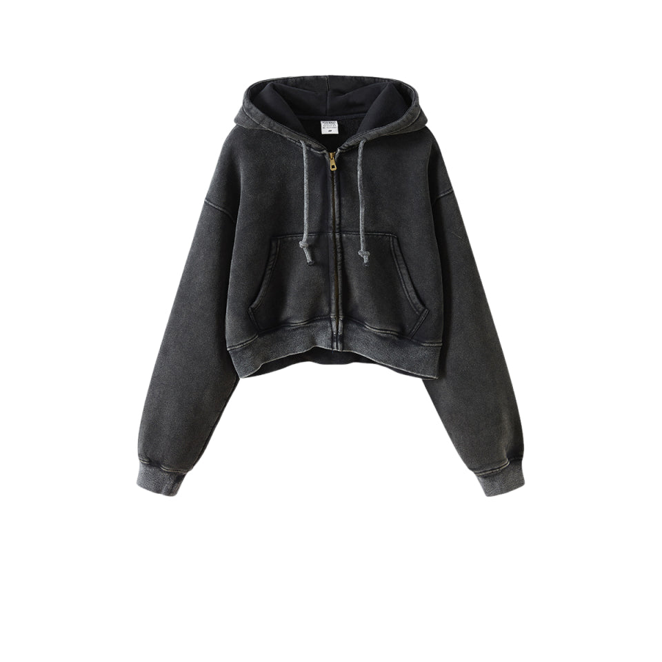 Vintage Custom logo Hoodies Blank Zip up Fleece High Quality Polyester/Cotton Streetwear Washed Plain Streetwear Hoodies