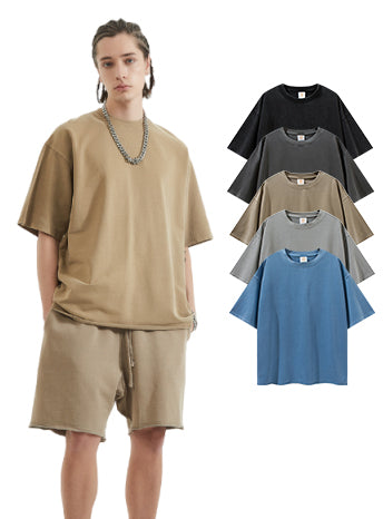 Oversize Washed Short Sleeve Blank Sublimation Streetwear High Quality Round Collar Heavy Cotton Plain Tshirts for Printing