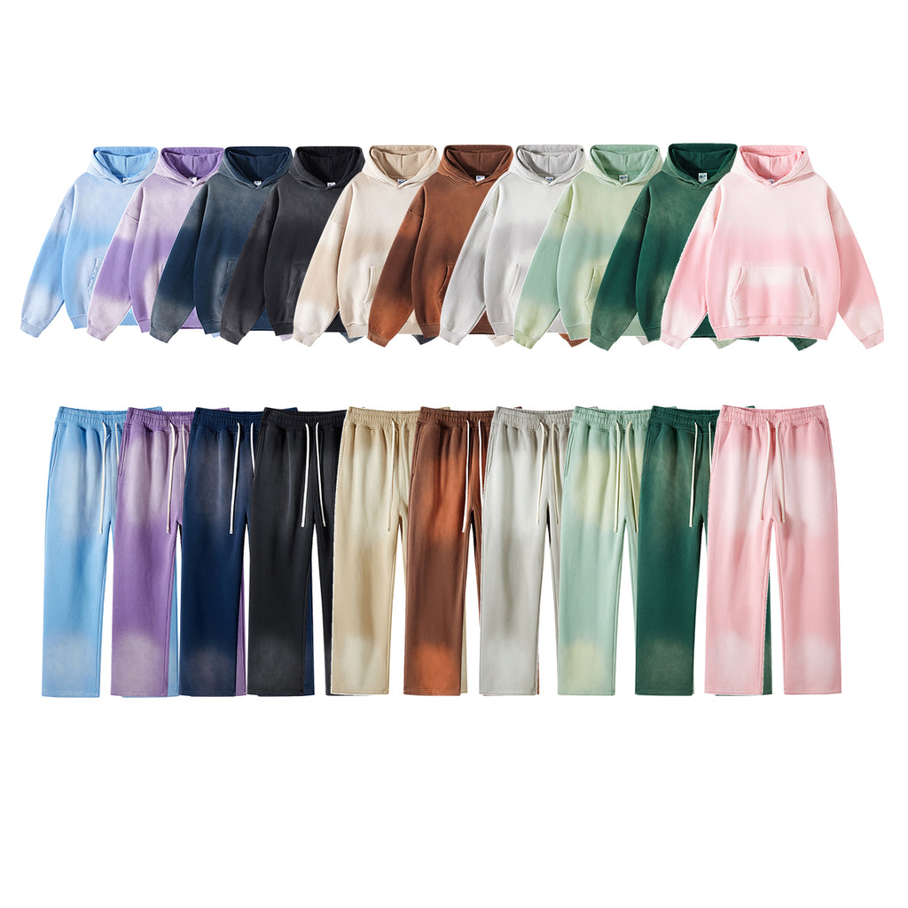 Custom Acid Wash Fleece High Quality Wax Dyeing Vintage Streetwear Puff Printing Heavyweight Hoodie Manufacturers Hoodies Set