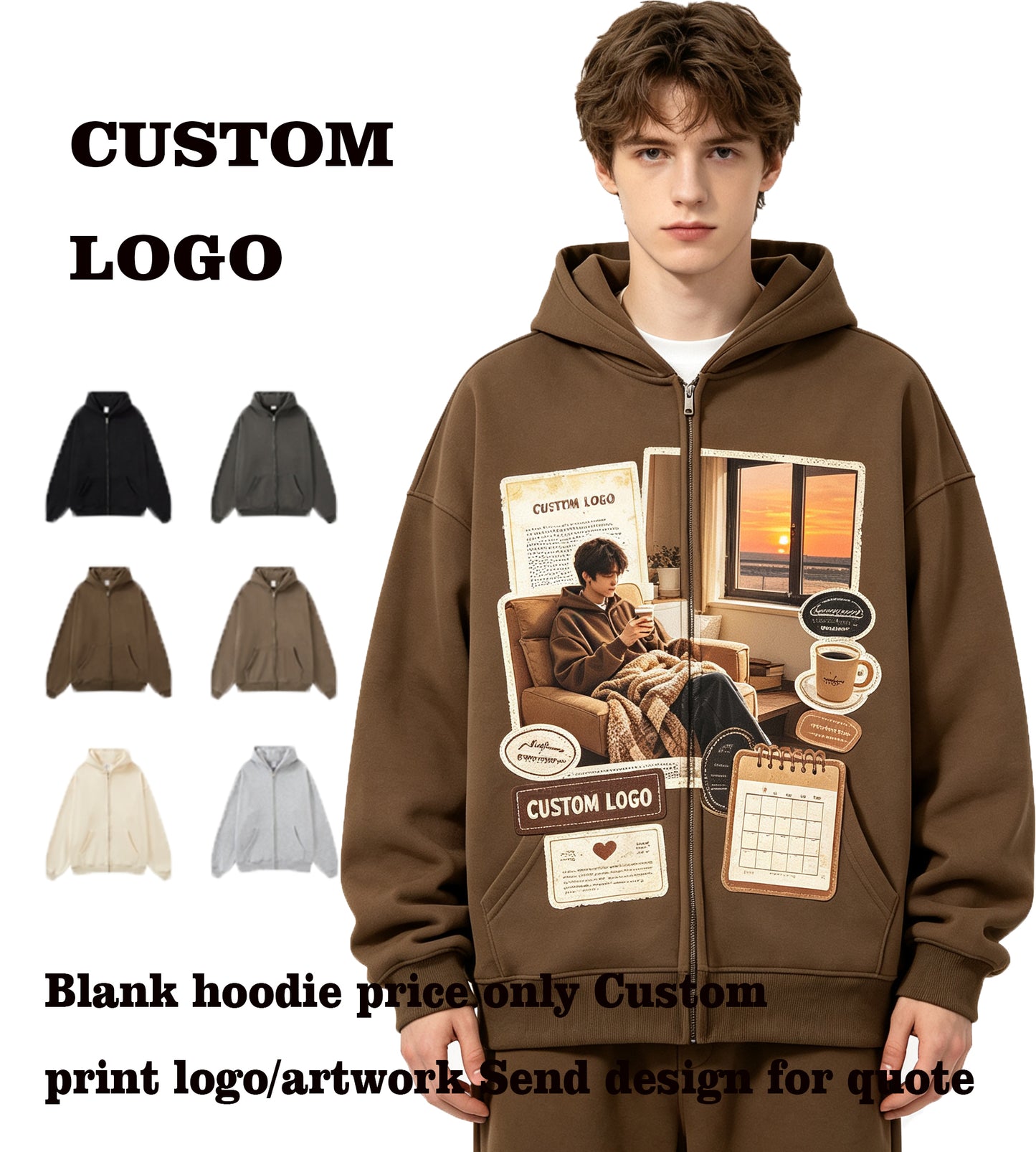 Customized Hoodies 420G Fleece Lined Non Pilling Zip Hoodie with Composite Fleece Sweatshirt Plain Hoodie American Style Design