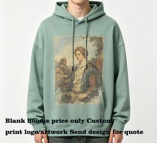 Wholesale Customizable Pattern Pure Cotton French Style Looped Shoulder Style 360g Hooded Sweatshirt Plus Size Hoodies Winter