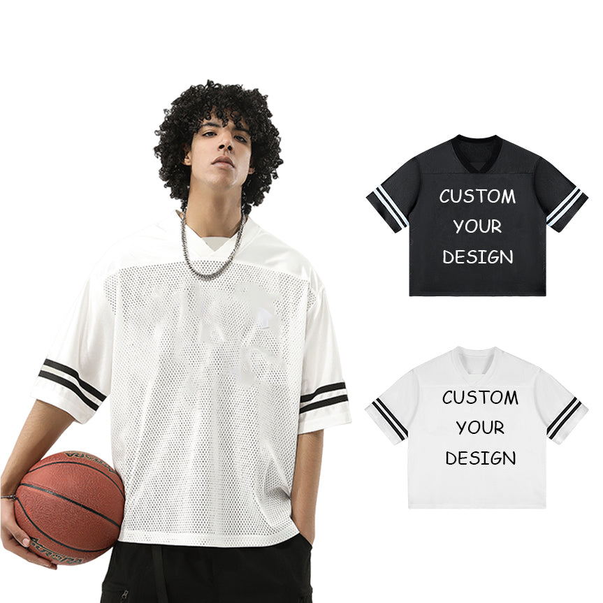 Wholesale Custom 100% Polyester Custom High Quality Puff Print Striped Color-blocking Mesh Eye Ball Mens T-shirt Printed