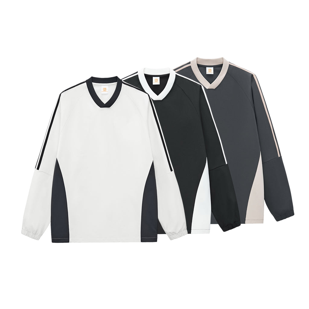 Custom Fashion Long Sleeve T-shirt High Quality Patchwork V-neck Streetwear Distressed Embroidery Casual Long Sleeve T-shirt