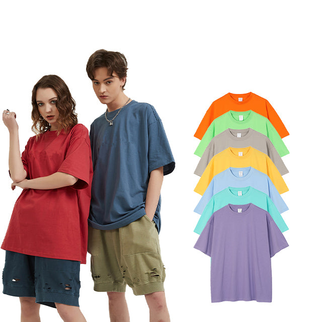 Drop Shoulder Loose High Quality Pure Color Short Sleeve Custom Heavyweight 100%Cotton Streetwear Screen Print Fashion T-shirts