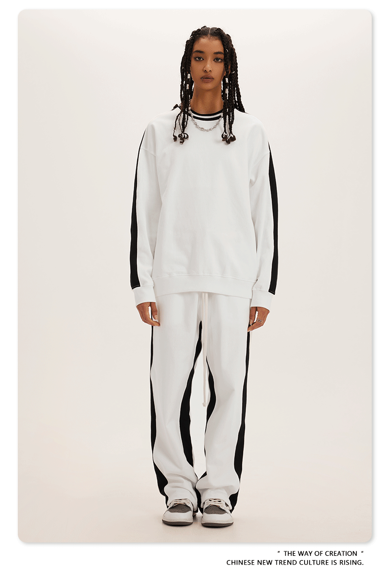 Customize 3 Color American Style Fleece Pullover with Contrasting Colors Loose Fitting Casual Couple Sports Outfit Suit