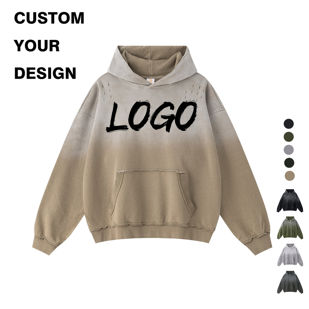 Custom Hoodies Waxing Printing Unisex High Quality Blank Streetwear Fashion Broken Loose Acid Washe Patchwork Wholesale Hoodie
