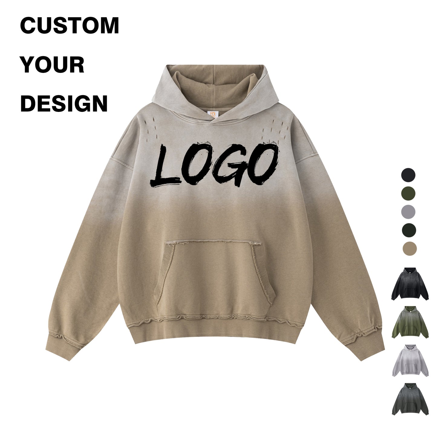 Custom Hoodies Waxing Printing Unisex High Quality Blank Streetwear Fashion Broken Loose Acid Washe Patchwork Wholesale Hoodie