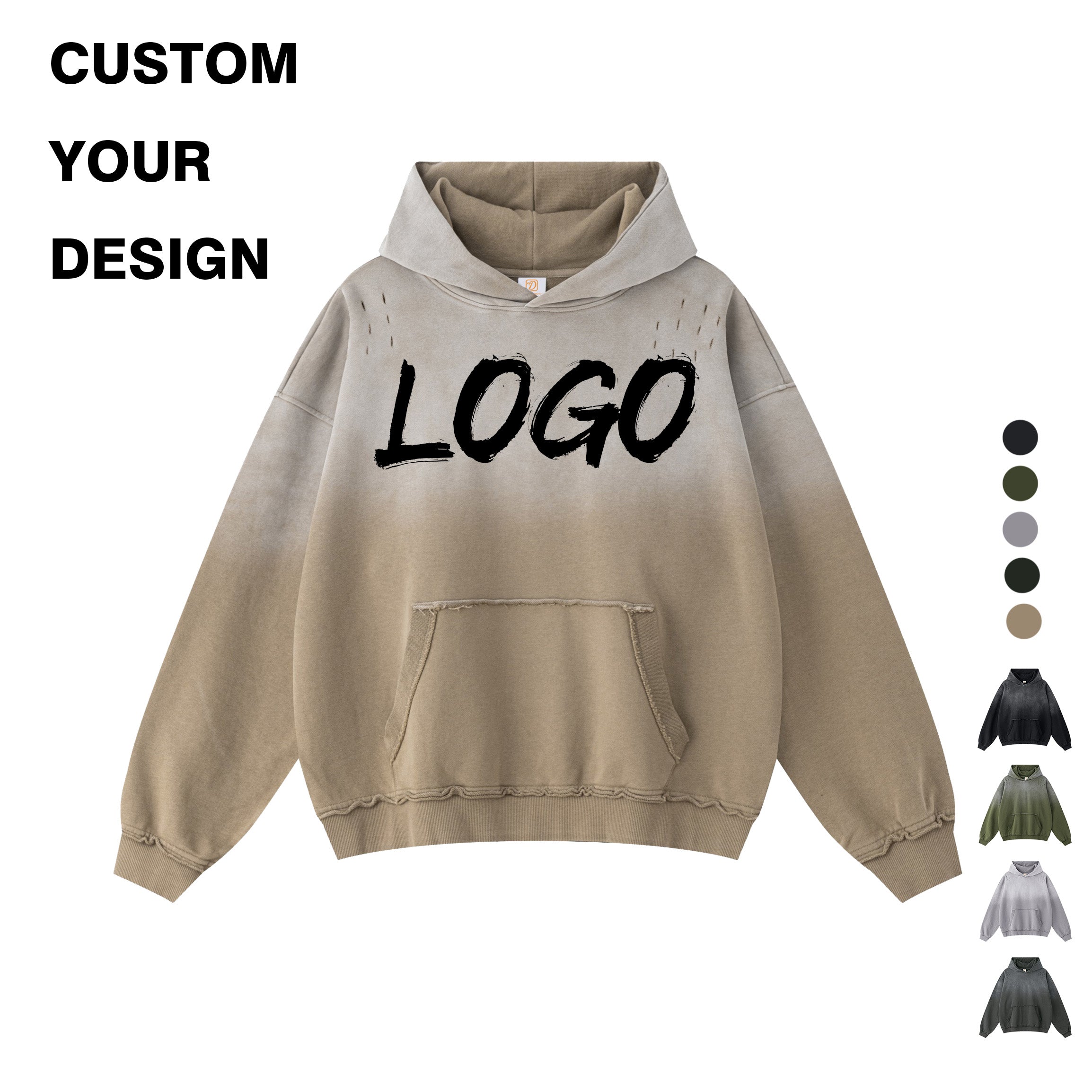 Custom Hoodies Waxing Printing Unisex High Quality Blank Streetwear Fashion Broken Loose Acid Washe Patchwork Wholesale Hoodie