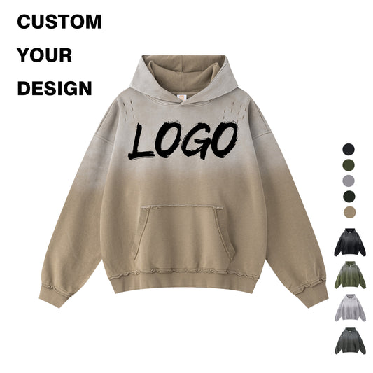 Custom Hoodies Waxing Printing Unisex High Quality Blank Streetwear Fashion Broken Loose Acid Washe Patchwork Wholesale Hoodie