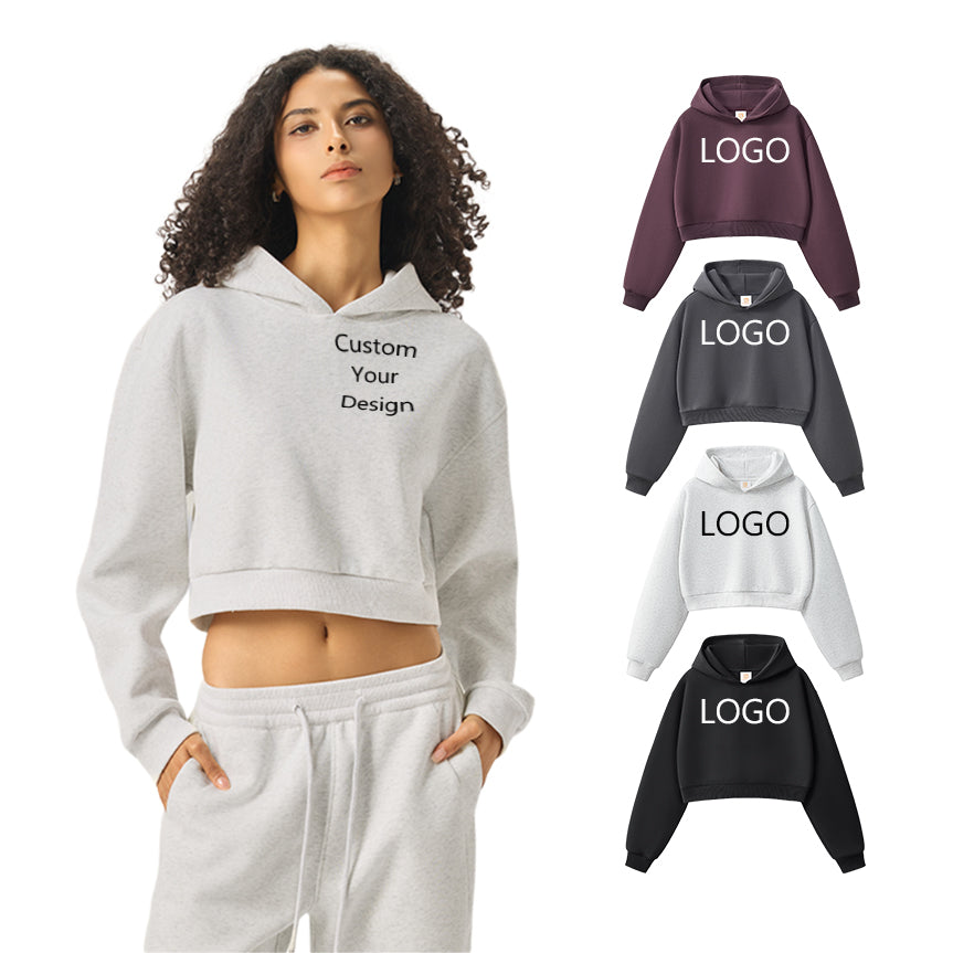 Wholesale Custom Blank Pullover High Quality Sport Short Crop Top Streetwear Pure Cokor Sublimation Sublimation Fashion Hoodies