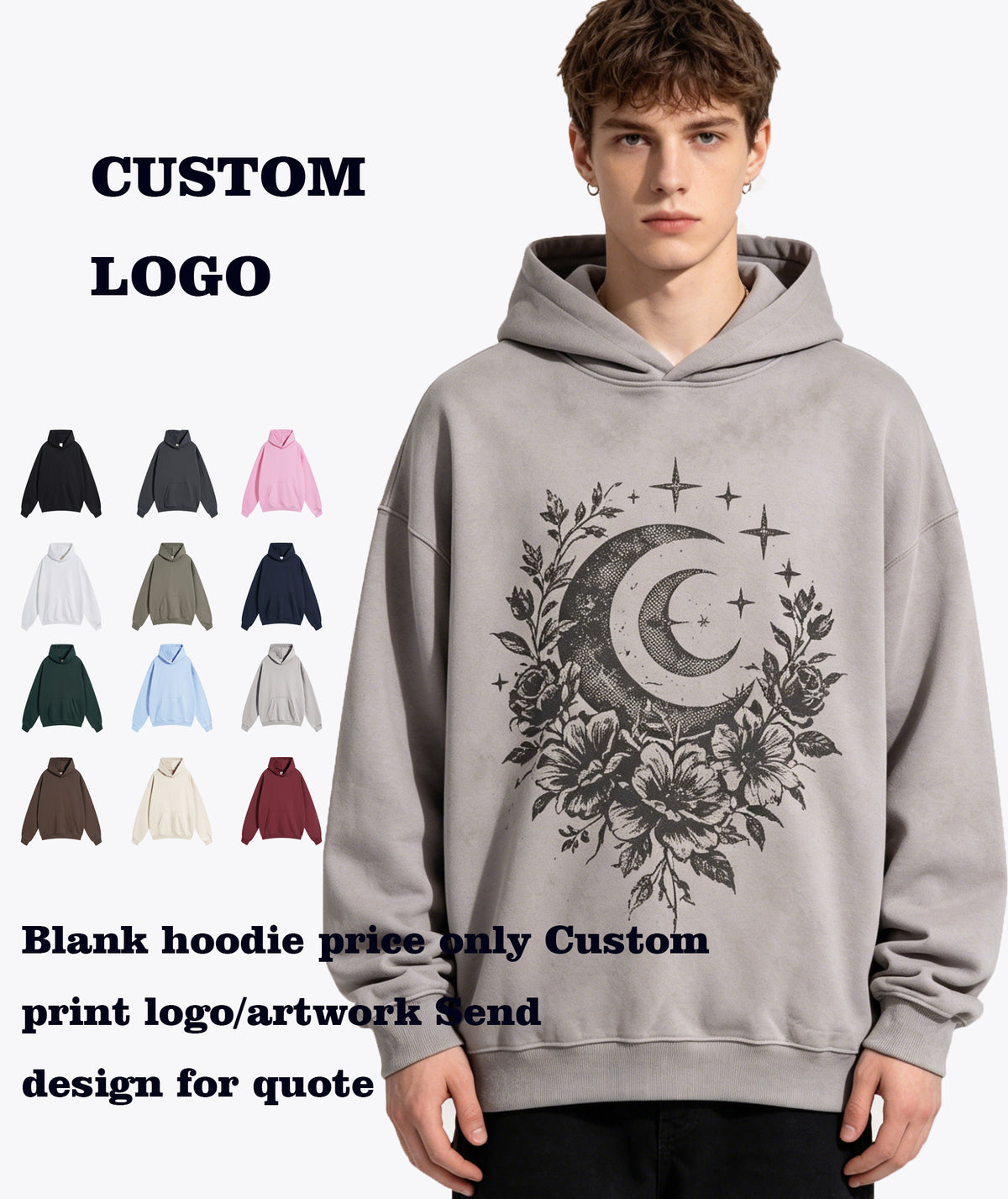 American Plain Style 430 Grams Heavyweight Fleece Hoodies Pullover Vstreetwear Unisex Puff Print  Hoodies High Quality