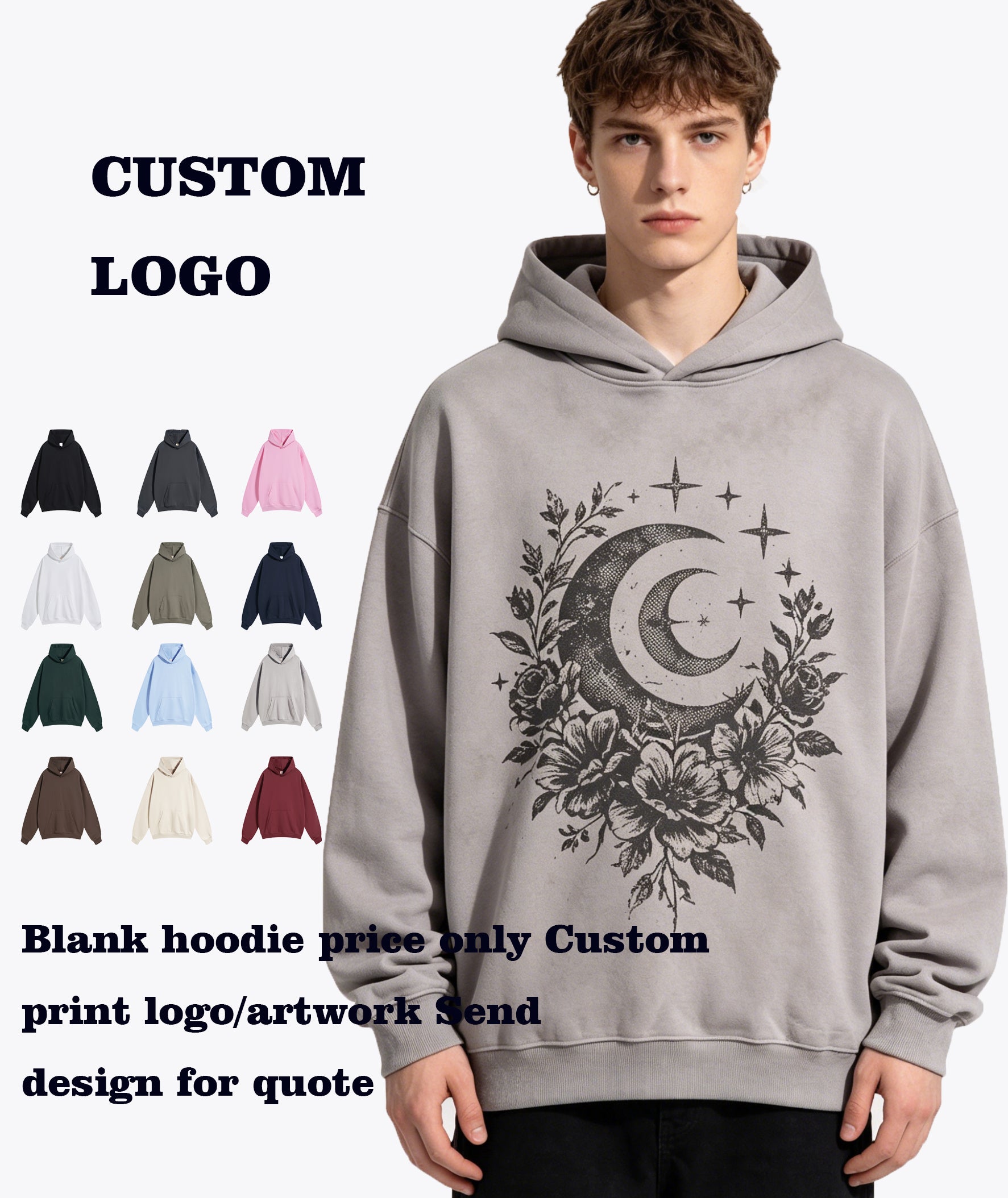 American Plain Style 430 Grams Heavyweight Fleece Hoodies Pullover Vstreetwear Unisex Puff Print  Hoodies High Quality