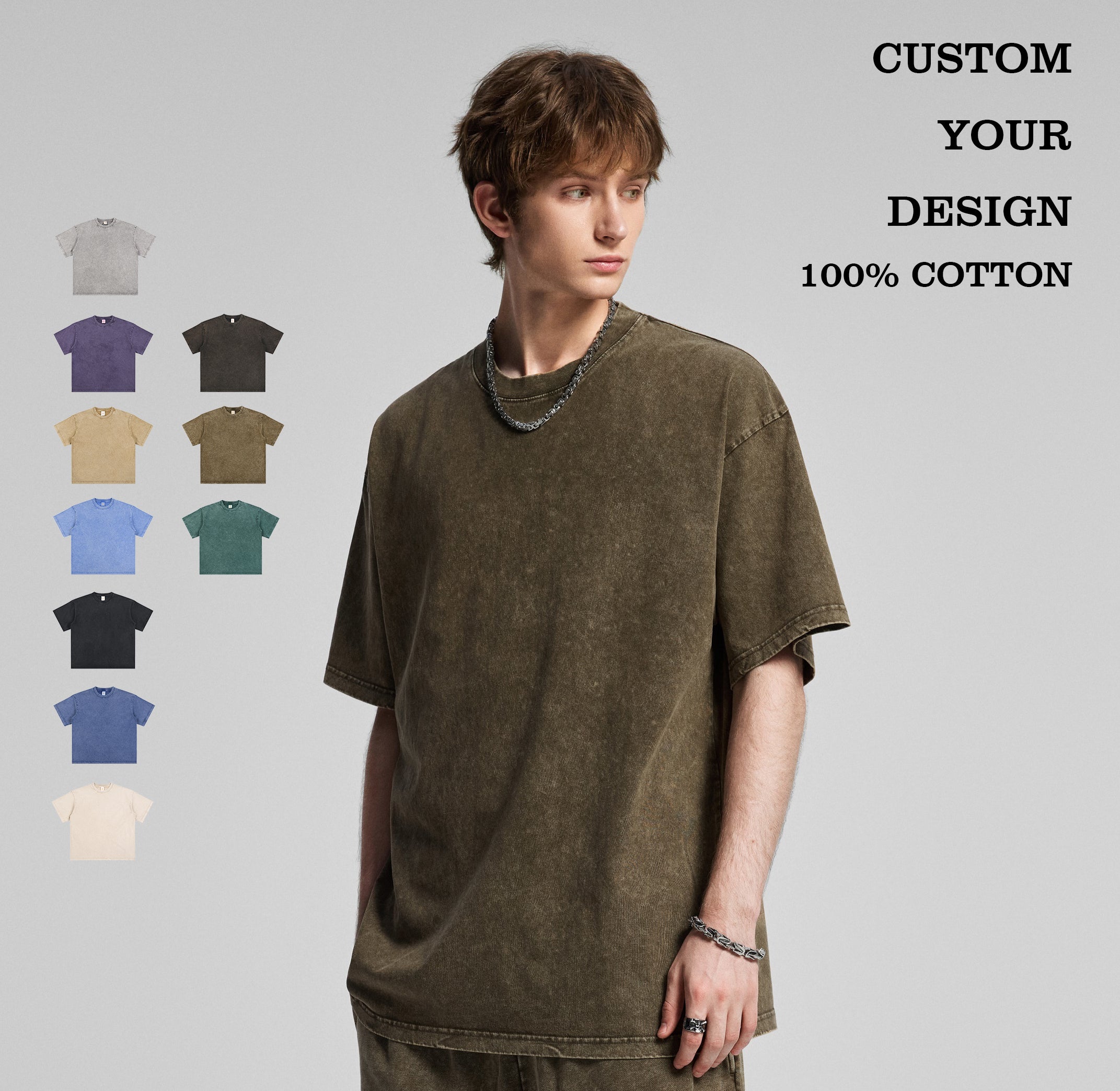 Plain T-shirt 100% Cotton Custom Puff Printing High Quality Design Summer Vintage Wholesale Washed Rounde Neck T-shirt for Men