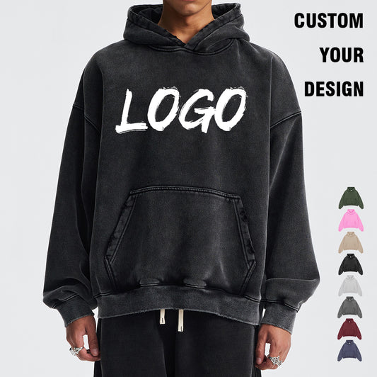 Wholesale Clothing Boxy Custom Fleece Blank Pullover Polyester/Cotton Drop Shoulder Vintage Streetwear Broken Men's Hoodies