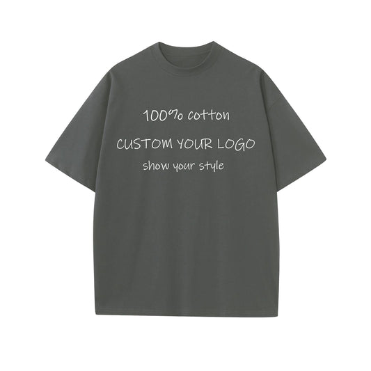 Wholesale Drop Shoulder Heavy Weight 100% Cotton Pure Color Sublimation Round Neck Streetwear Black Oversized Puff Print TShirts
