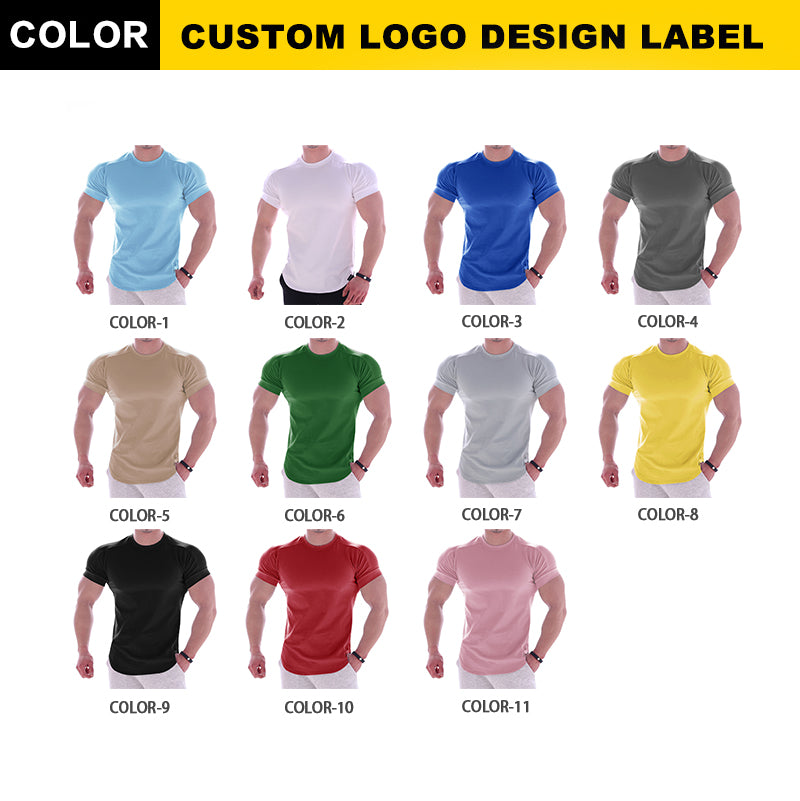 Wholesale Custom logo Sliming Fit Elastic T-Shirts High Quality Sports Plus Size Pure Color Blank Custom logo Tshirt for Men