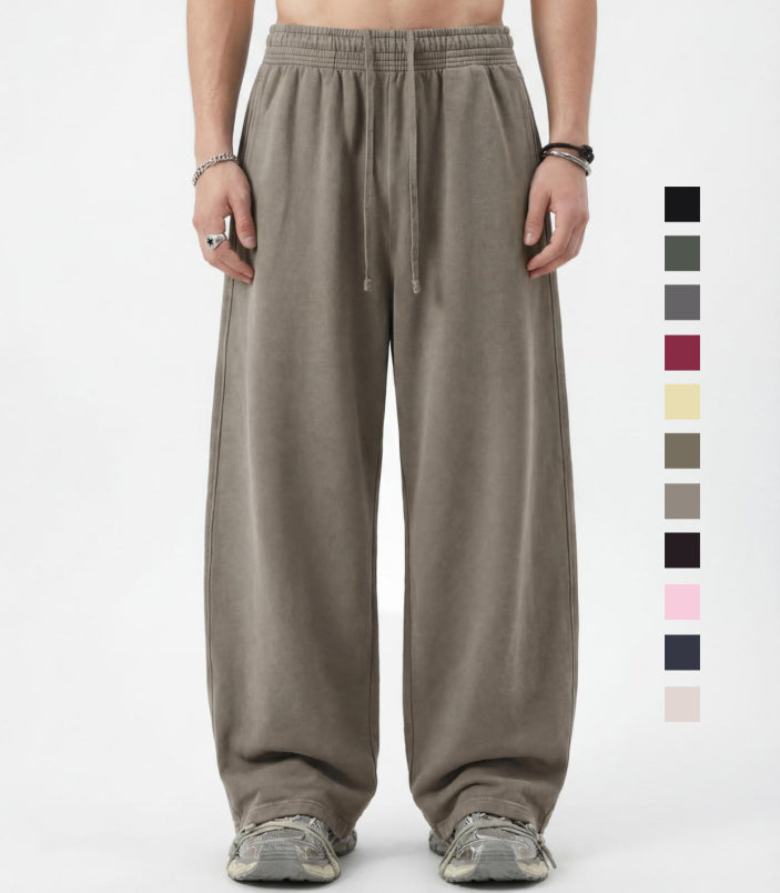 Custom Men's Cotton Sweatpants Streetwear Embroidery logo Heavyweight Loose Acid Wash Blank High Quality Desgin Sweatpants