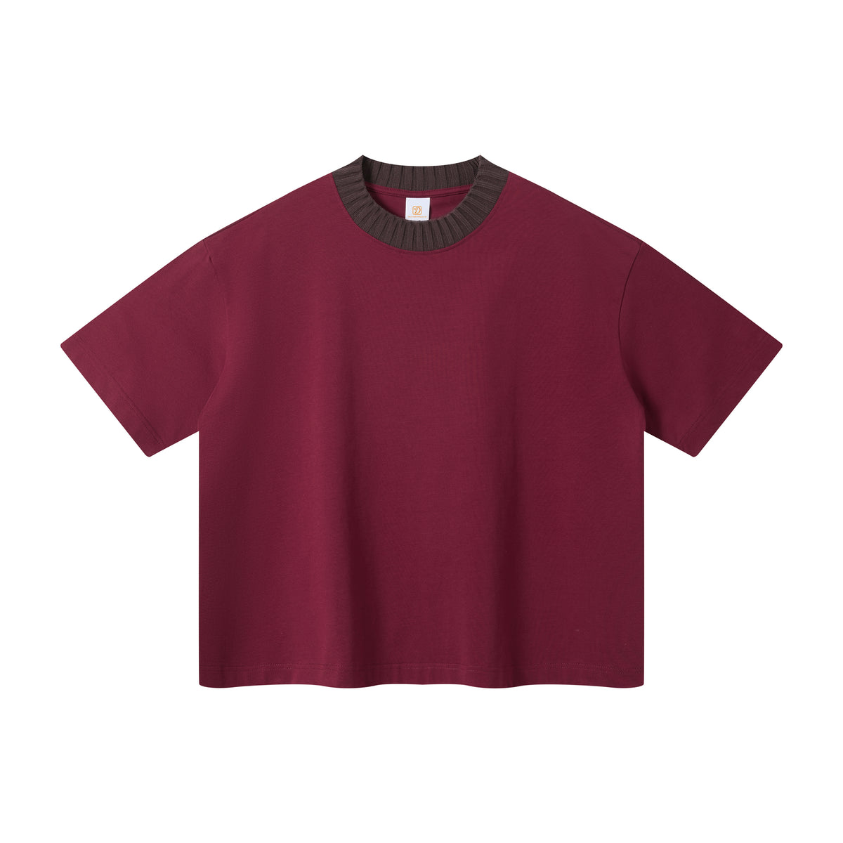 Customized Summer Version 305g Heavyweight 100 Cotton Knitted Patchwork Contrasting Color Collar BOXY Style Pure Cotton T Shirt