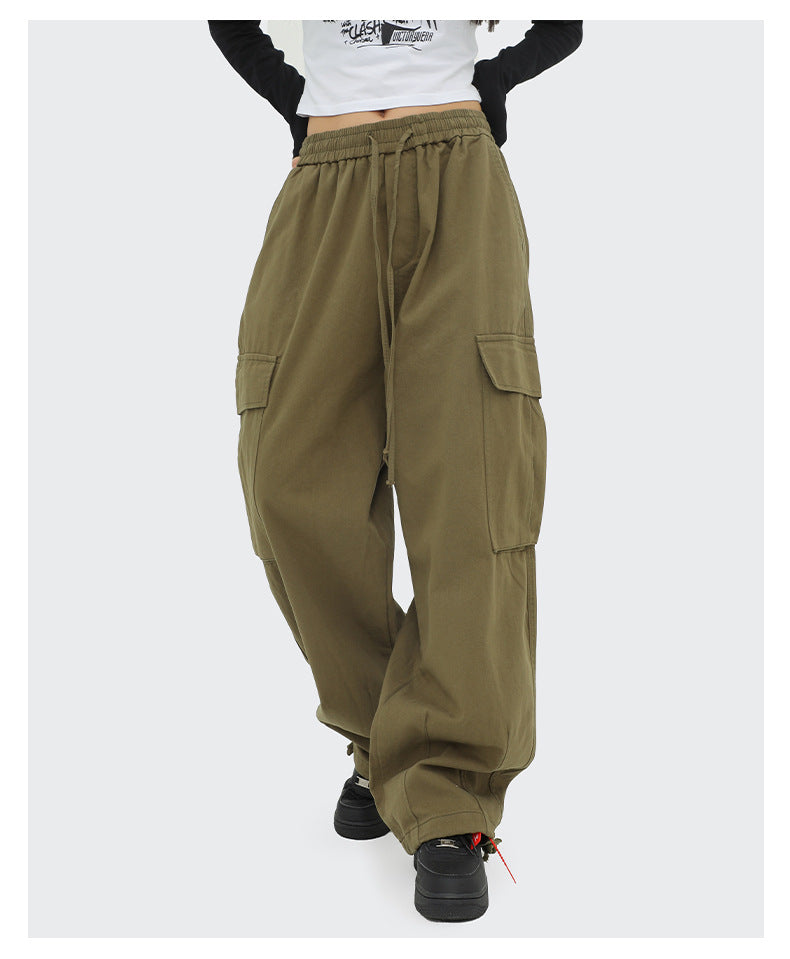American Style Customized LOGO4 Color Large Pocket Wide Leg Work Pants with Drawstring at the Ankle Casual Long Sweatpants