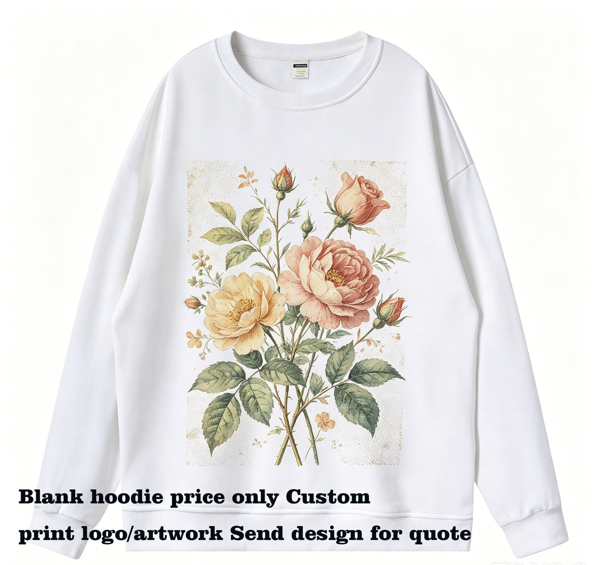 OEM Bulk Costum Pure Cotton Pom-pom Wide-sleeved 360g Round-neck Hoodie Pullover Hoodie Heavy Weight High Quality Unisex