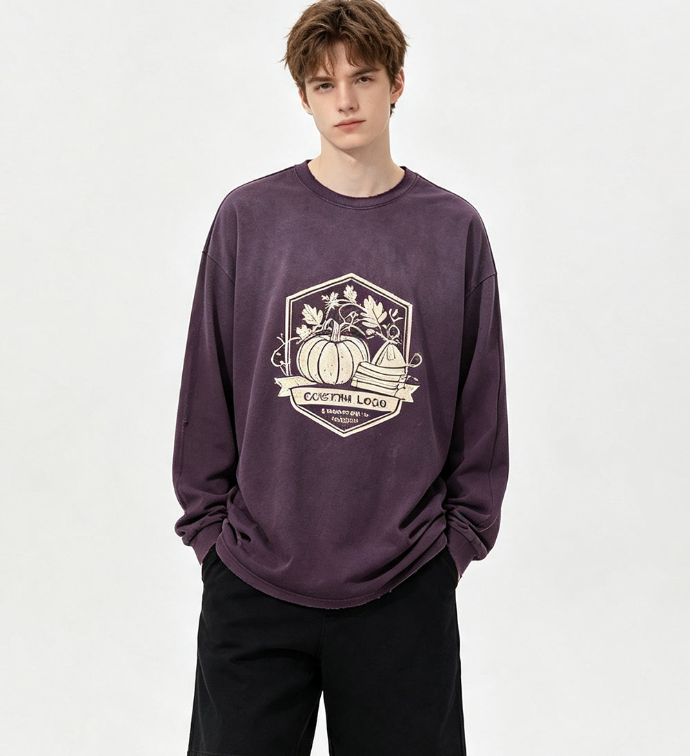 Weathered Gradient Men's Long Sleeved Drop Shoulder Style Long Sleeves Loose Fitting Cotton Casual Brand Long Sleeved T-shirt