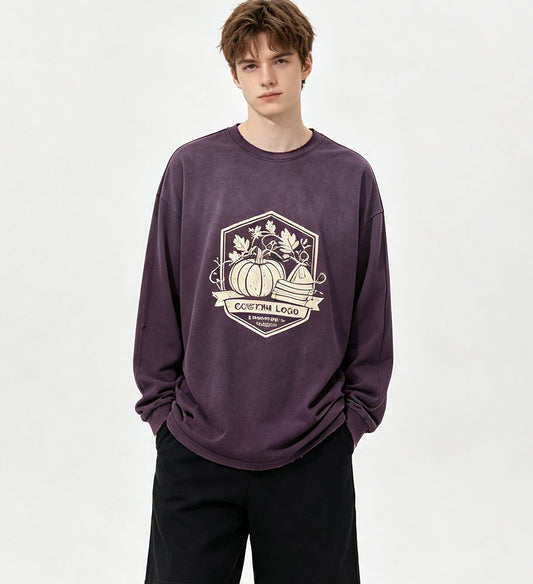 Weathered Gradient Men's Long Sleeved Drop Shoulder Style Long Sleeves Loose Fitting Cotton Casual Brand Long Sleeved T-shirt