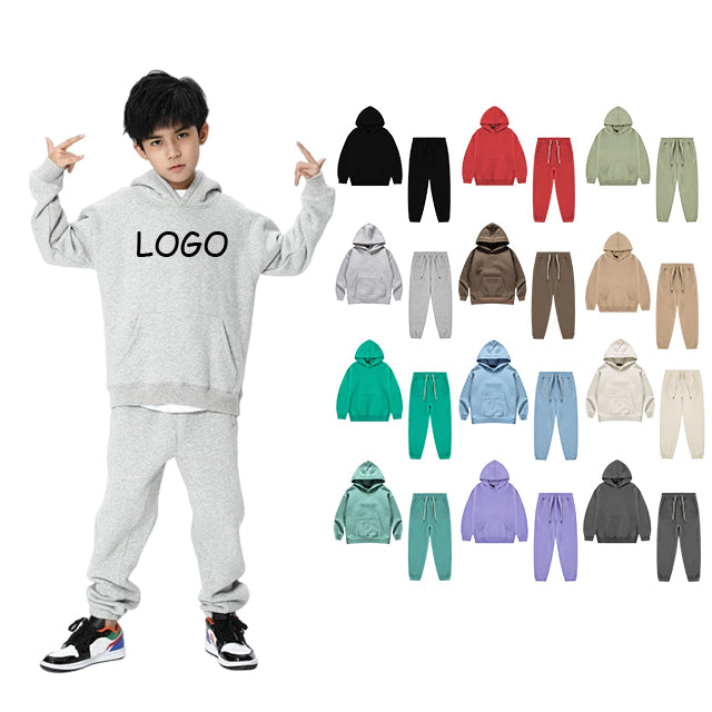 Custom Blank 100% Cotton Heavyweight Fleece High Quality Streetwear Thick Puff Print Fashion Pure Color Children's Hoodies