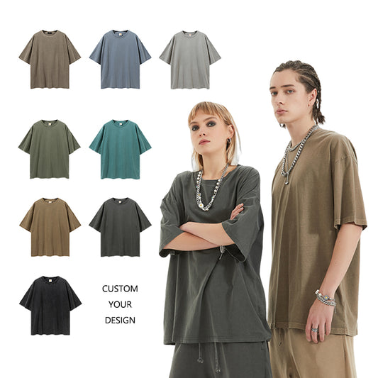 Oversized Vintage 100% Cotton Blank High Quality Custom Round Neck Pure Color Streetwear Personalized Heat Transfers for T-shirts