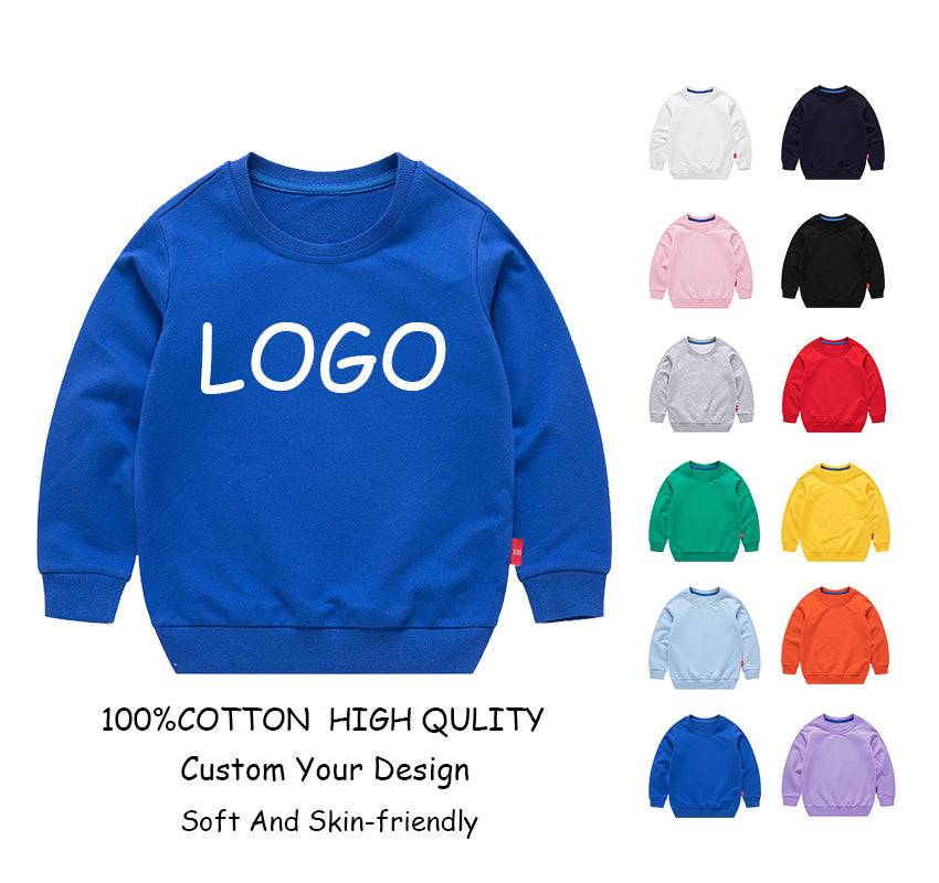 100% Cotton Custom Blank Pullover Round Neck Streetwear High Quality Multicolored Children's Hoodies Wholesale