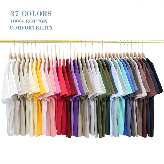 270 Grams Heavyweight Streetwear Loose Multicolored Drop Shoulder 100% Cotton Custom Screen Print High Quality Pure Color TShirt