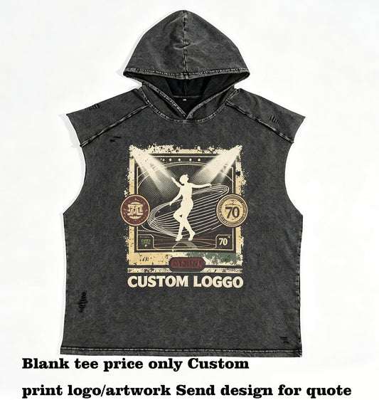 You Can Customize Your Favorite Pattern Sleeveless Men's t Shirt for Street Wear Oxy Short Wide Sleeveless Worn Out Hooded Style