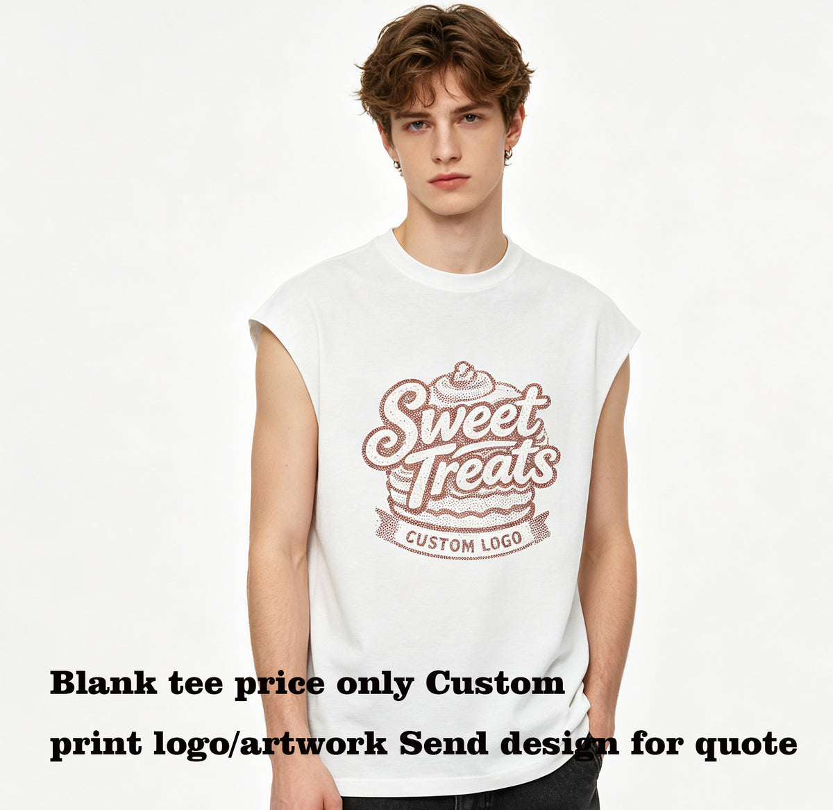 Heavy Duty Loose Fitting Sleeveless Top Men t Shirt High Quality Personalized T-shirt Design American Style 100 Cotton Blanc