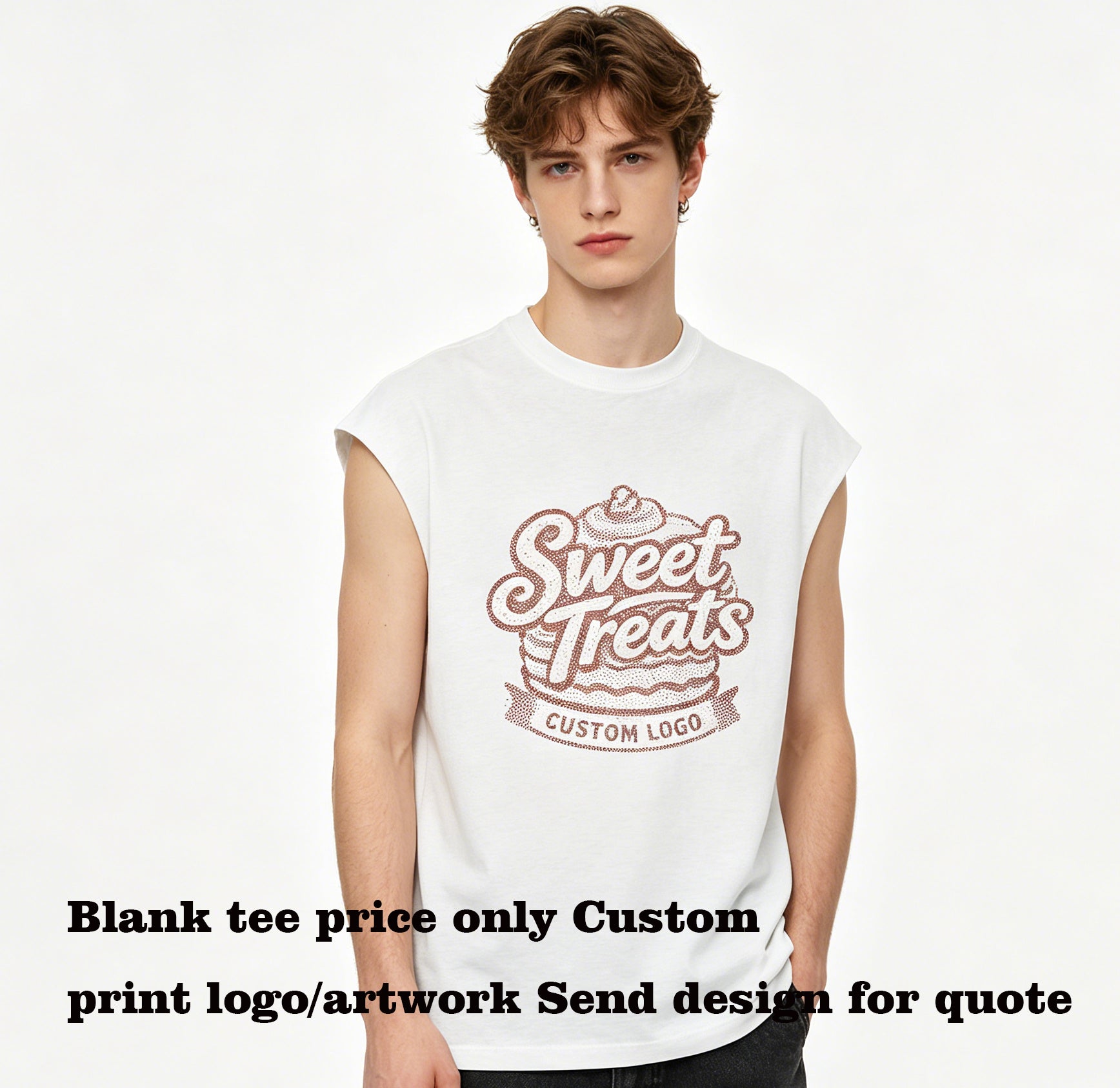 Heavy Duty Loose Fitting Sleeveless Top Men t Shirt High Quality Personalized T-shirt Design American Style 100 Cotton Blanc
