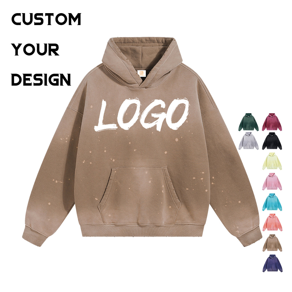 Mens Clothing Custom Hoodies logo Waxing Printing Vintage Fleece High Quality Fashion Blank Drop Shoulder Oversized Hoodies