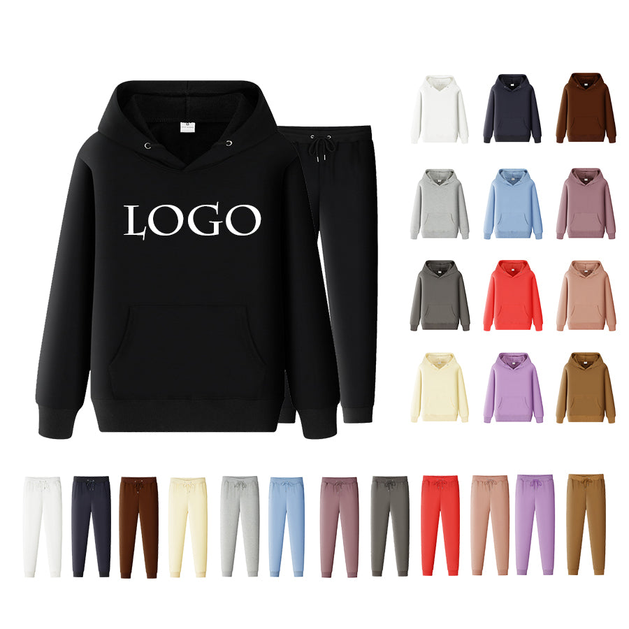 Wholesale High Quality Pure Color Blank Custom Distressed Embroidered Streetwear Loose Sport Long Sleeve Sweatpants And Hoodie Set