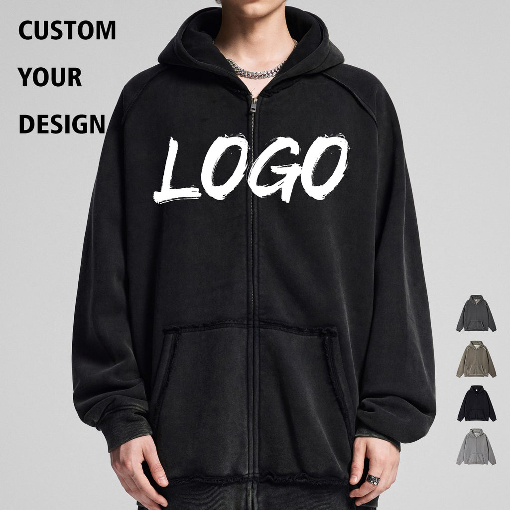 Wholesale Price Hoodies Streetwear Custom Acid Wash Fleece Blank Screen Printed Heavyweight Fashion Drop Shoulder Men's Hoodie