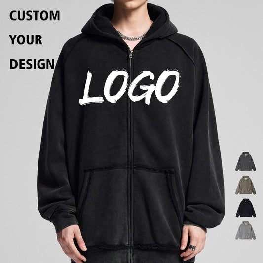 Wholesale Price Hoodies Streetwear Custom Acid Wash Fleece Blank Screen Printed Heavyweight Fashion Drop Shoulder Men's Hoodie