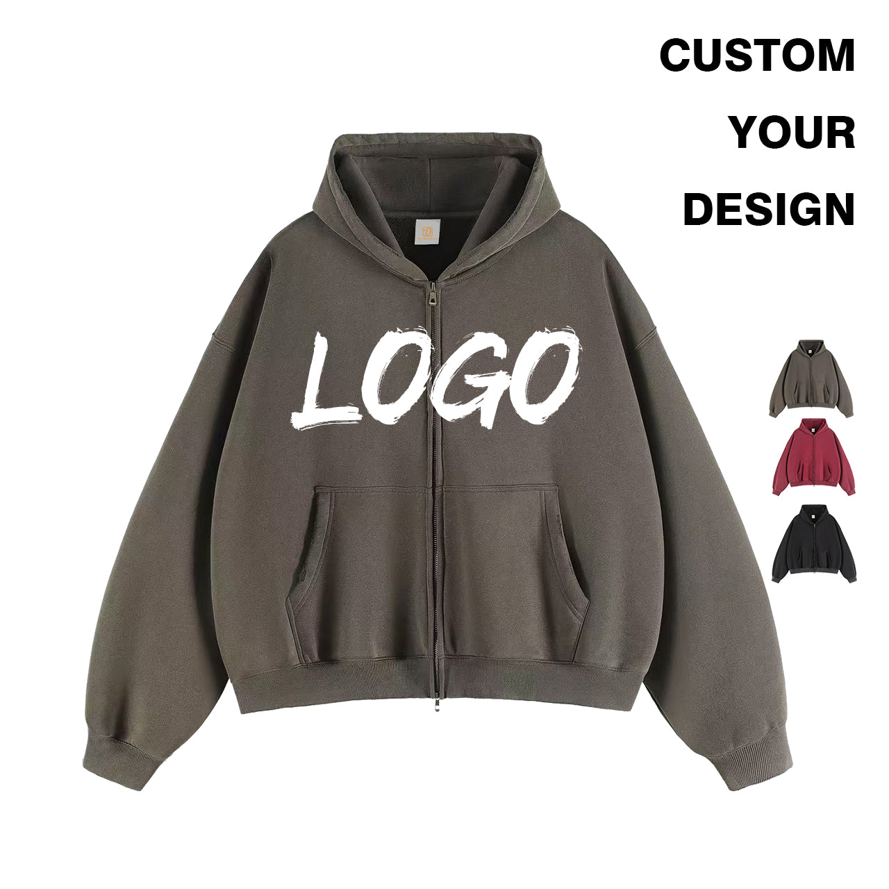 Manufacturer Hoodies Unisex High Quality 350g Heavyweight Boxy Drop Shoulder Custom Zip up Acid Wash Blank Fleece Men's Hoodies