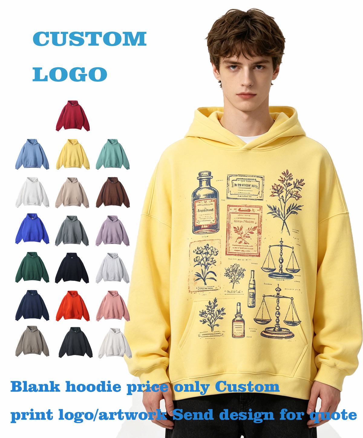 Custom 20 Color Padded Hoodless Pullover with Dropped Shoulders 350g 100% Cotton Hoodies  Printing Custom American Style Unisex