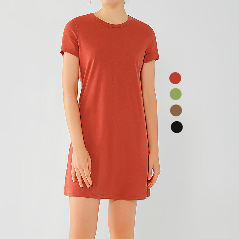 Heavy Cotton High Quality Skinny  Short Sleeve Dress Skin-friendly Pleated Loose Yoga Wear Custom Blank T-Shirts for Women