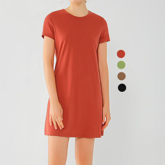 Heavy Cotton High Quality Skinny  Short Sleeve Dress Skin-friendly Pleated Loose Yoga Wear Custom Blank T-Shirts for Women