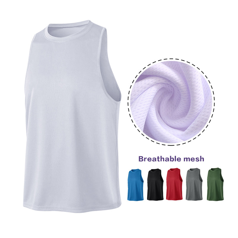 Men's T-shirts Sleeveless Breathable Quick-drying Polyester Streetwear Custom Round Neck High Qualit Heat Transfers for T-shirts