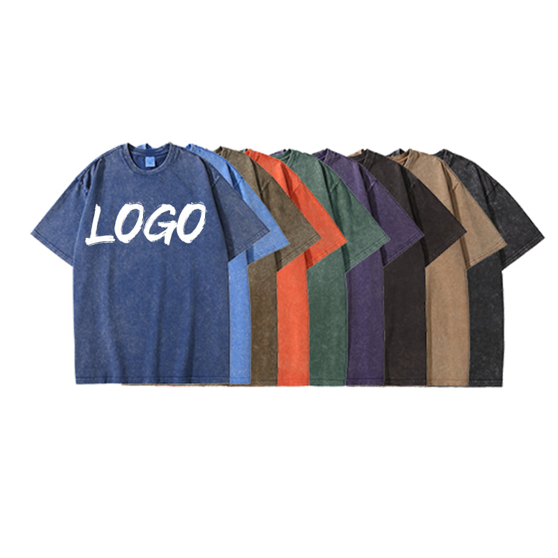 Heavyweight Tshirts Men's Custom Fashionable Blank Acid Washed High Quality Heavy Cotton Round Neck Plain Tshirts Wholesale