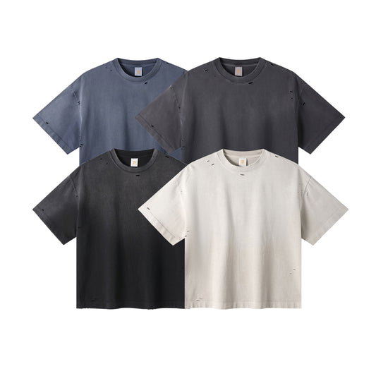 Loose Vintage Tshirt 100% Cotton Streetwear High Quality Soft Streetwear Custom Blank Broken Fashion Plain t Shirt for Men