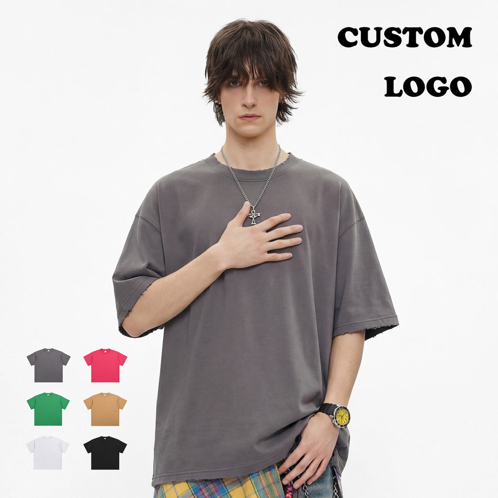 Men's T-shirt Casual Custom 100% Cotton Round Neck Broken New Design High Quality Streetwear Heat Transfers for T-shirts