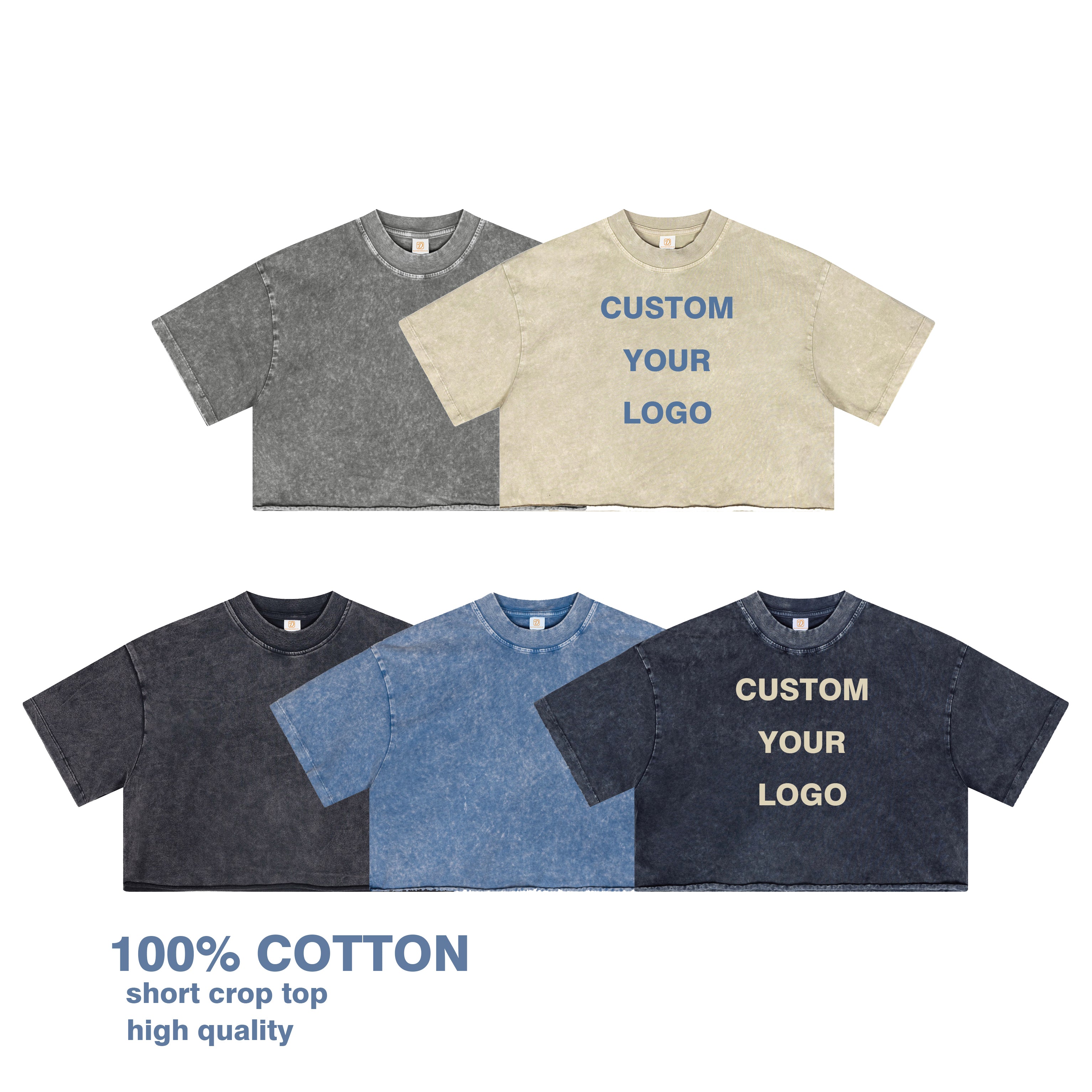 Crop Top Short Cotton Streetwear Wholesale High Quality Screen Print Round Neck Heavyweight Custom Print Printer Blank Tshirt